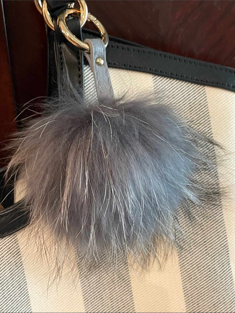 Gray Fox Fur Pom-Pom Bag Charm Keychain